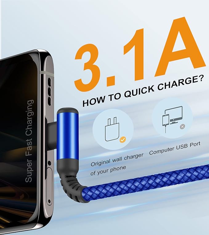 sweguard USB Type C Charger Cable Right Angle [2-Pack,3.3FT] iPhone 15 Charger Nylon Braided Cord for iPhone 16 15 Pro Max Samsung Galaxy S25 S24 S23 S22 S21 S20 S10 S9 Note A15 A55 Flip Pixel LG Moto
