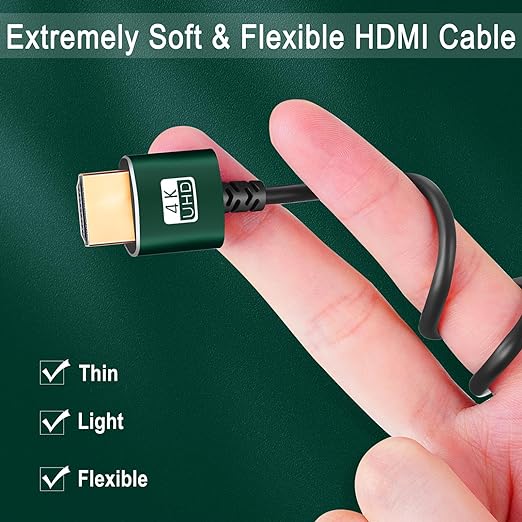 Slim HDMI Cables 1.6FT, Ultra Soft & Thin HDMI to HDMI Cord, Extreme Flexible & Skinny HDMI Wire Supports High Speed 4K@60Hz 18gbps 2160p 1080p