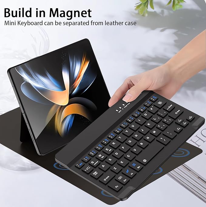 for Samsung Galaxy Z Fold 7 6 5 Keyboard and Mouse, Portable Mini 7.9 inch Bluetooth Keyboard with Leather Case and Capacitive Pen, 4 in 1 Set for Z Fold7 6 Accessories