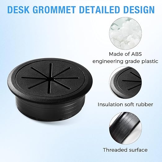Desk Grommet 2" (50 mm), Desk Hole Cover for Cables Dark Grey, Cable Grommet ABS Plastic, Desk Hole Grommet for Office and Home Table Cable, Detachable & Flexible Cable Cord Organizer-2 Pcs