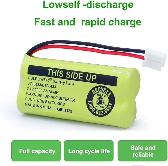 BT18433/BT28433 2.4V 500mAh Ni-MH Battery Pack Rechargeable Compatible with BT184342 BT284342 BT-8300 BATT-6010 BT1011 BT1018 BT1022 BT1031 89-1326-00-00/89-1330-01-00/CPH-515D (Pack of 6)