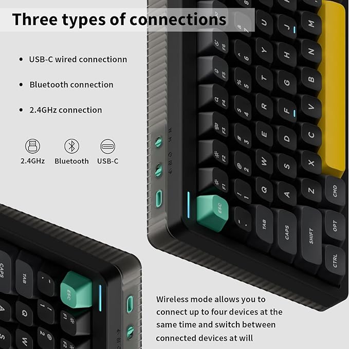 nuphy Halo75 V2 Mechancial Gaming Kyeboard,75% Wireless Hot Swappable Bluetooth Keyboard,83 Kyes RGB Backlit Keyboard,Support Bluetooth/2.4GHz/USB-C-Black Silent Red Clear-Top Switch