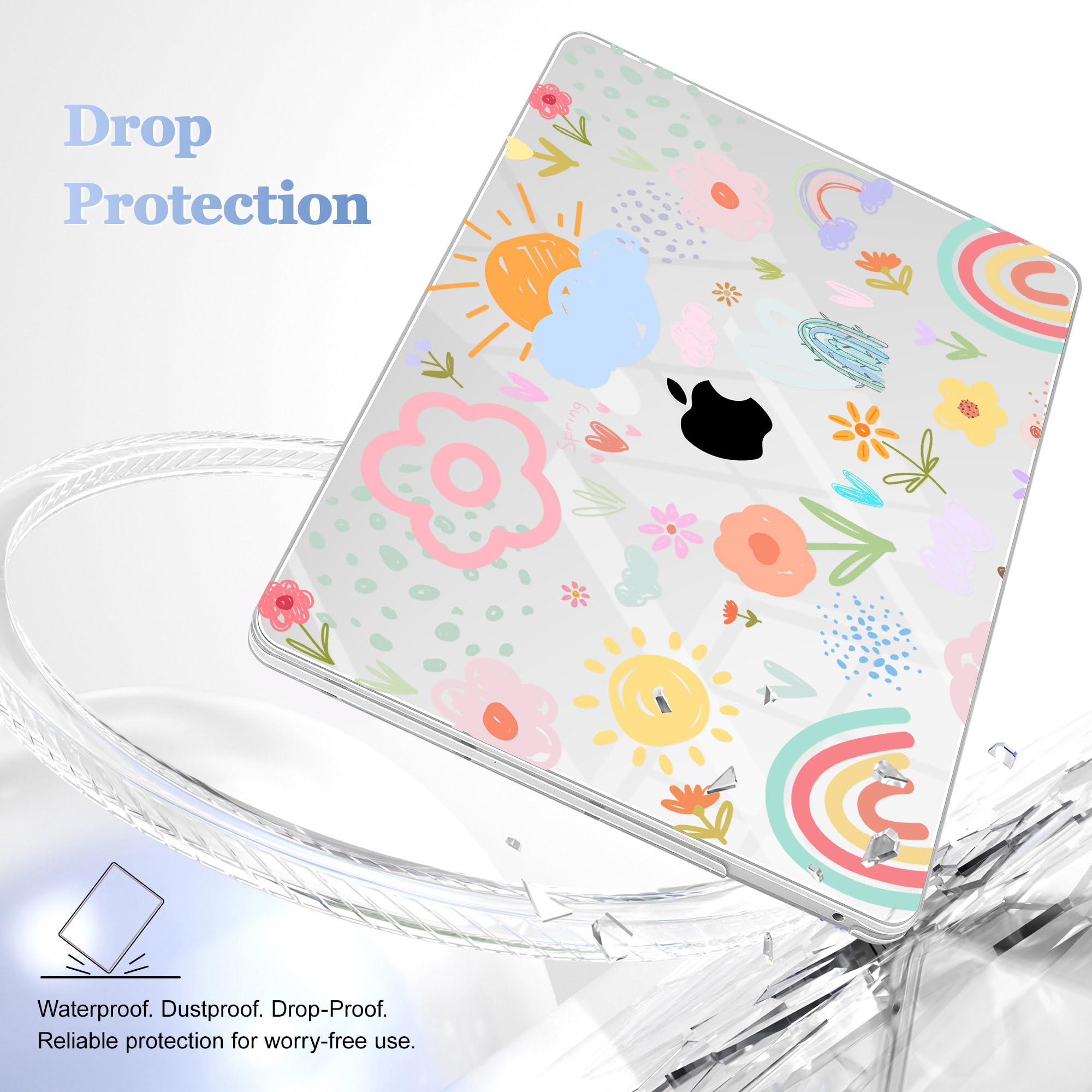 May Chen Case for MacBook Pro 13 inch M2 2023,2022,2021,2020 A2338 M1 A2251 A2289, Plastic Hard Shell Case for MacBook Pro 13" with Touch Bar Fits Touch ID, Rainbows Flowers