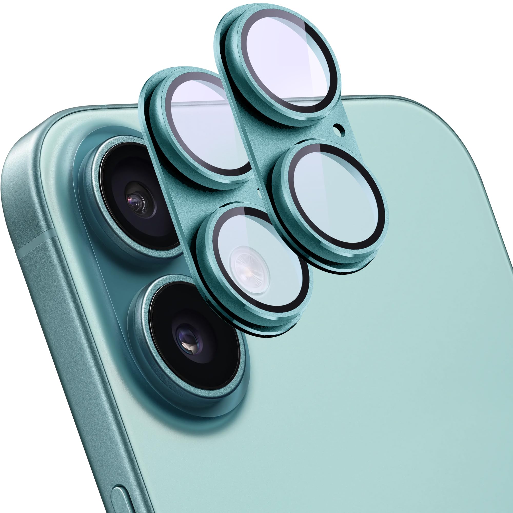 SHANG PIN JIA 2 Pack Camera Lens Protector for iPhone 16/16 Plus,[Not Easy to Breakn ] AR Tempered Glass Strong Adsorption Metal Camera Cover Screen-Cyan