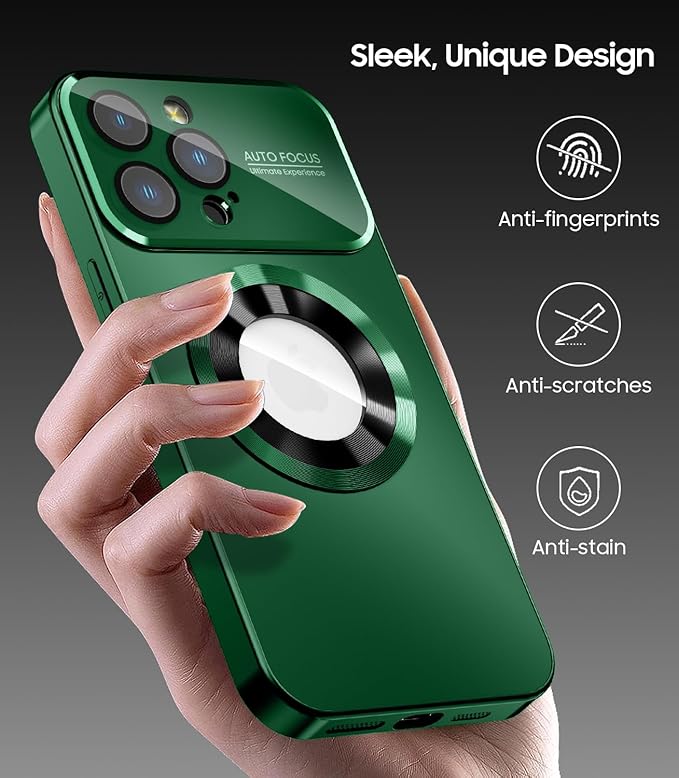 Magnetic for iPhone 12 Pro Case, Compatible with MagSafe, Built-in Camera Lens Protector, Logo View, Military Grade Drop Proof Phone Case Cover, Green