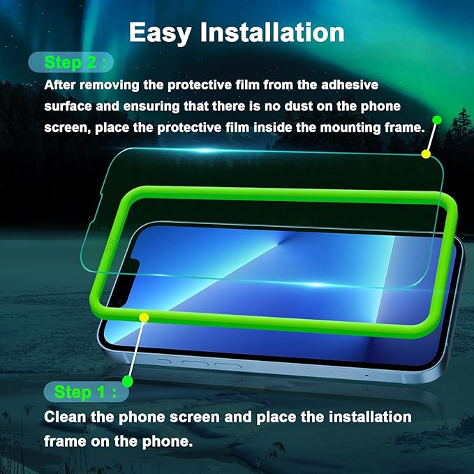 Blue Light Screen Protector for iPhone 16e iPhone 13 iPhone 13 Pro & iPhone 14 (6.1inch), Eye Protection Tempered Glass Film, Scratch-Resistant, No Bubble with Easy Installation Kit, 2 Pack