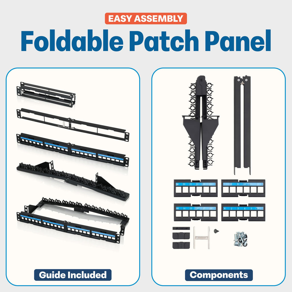 Everest 24 Port Keystone Patch Panel (4-Pack) - Removable 6-Port Panels - Use with Slim Profile Keystones ONLY (Wider Jacks May not fit Side by Side) - with Adjustable Rear Cable Management Bar