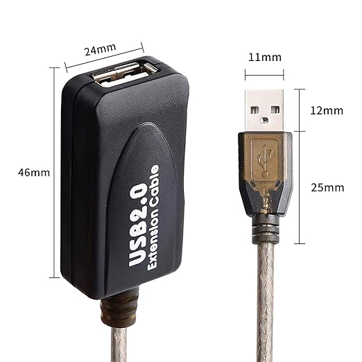 15 FT USB Extension Cable, USB 2.0 Type A Male to A Female Active Repeater Extension Cable 15ft, High Speed 480 Mbps