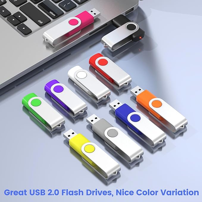 ABLAZE 64GB Flash Drive 10 Pack, USB 2.0 Memory Stick with Lanyards Swivel Thumb Drives Bulk 64GB Pendrive U Disk for Data Storage (Mixcolors)