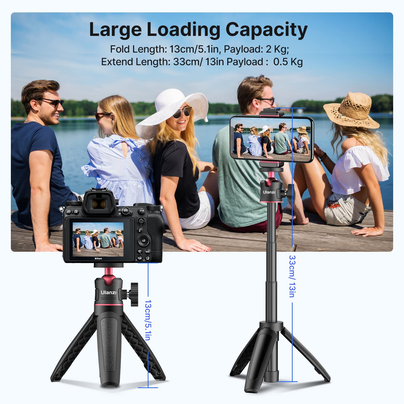 ULANZI MT-08 Extension Pole Tripod, Mini Selfie Stick Stand Handle Grip for Cell Phone iPhone Pro Max Android Luna Pocket Xtra Muse Canon Sony ZV-1 A6400 A6600 Cameras Video Recording/Vlogging