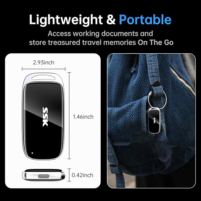 SSK 1TB SSD External Hard Drive, Portable SSD Drive up to 2000 MB/s, USB 3.2 Gen2X2 External Solid State Drives for iPhone 15/16 PRO、Mac、Phone OTG、Laptops with LED Indicator