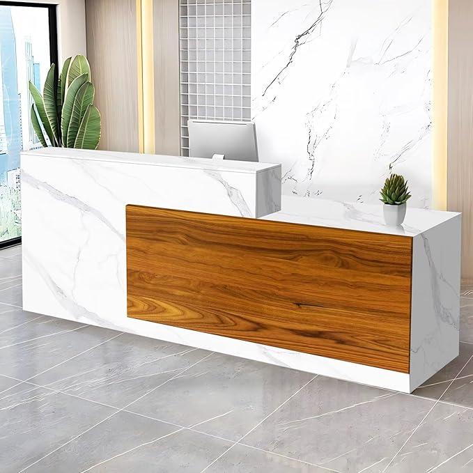 Reception Desk with Counter Modern Checkout Counter with Lockable Drawer Keyboard Tray Receptionist Desk for Office Salon Reception Table M Right 51inch/130cm