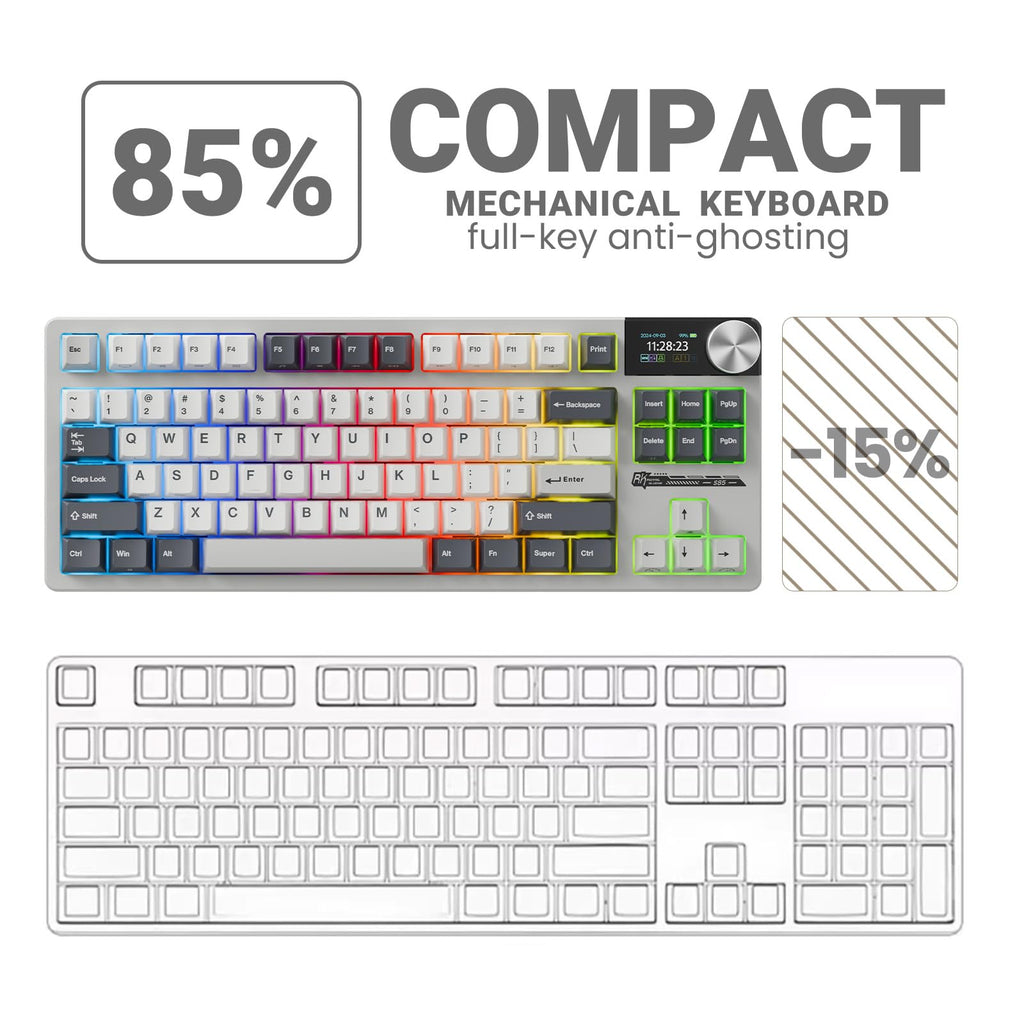 RK ROYAL KLUDGE S85 Wireless Mechanical Keyboard, TKL Keyboard with Display & Ratchet Knob, Triple-Mode Bluetooth/2.4GHz/USB-C, Custom Linear Silent Switches, 7200mAh Battery, Hot Swappable, 85 Keys