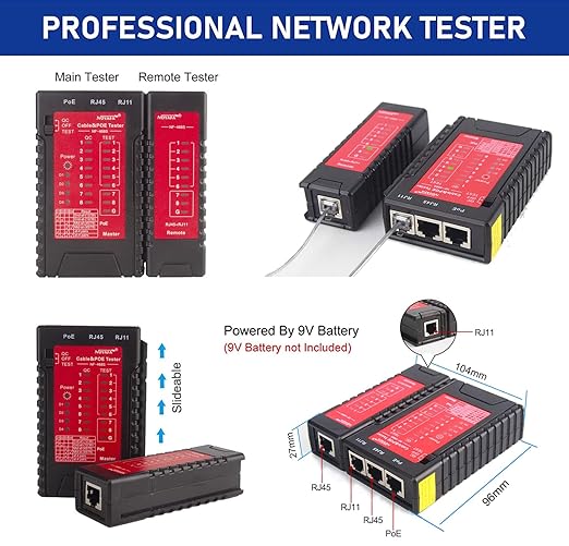Noyafa NF-468s Network Cable Tester, Ethernet Tester,Cable Mapper, Check Continuity -RJ45, RJ11, RJ12, RJ45, CAT5, CAT5E, CAT6, CAT6A,Telephone line CAT3
