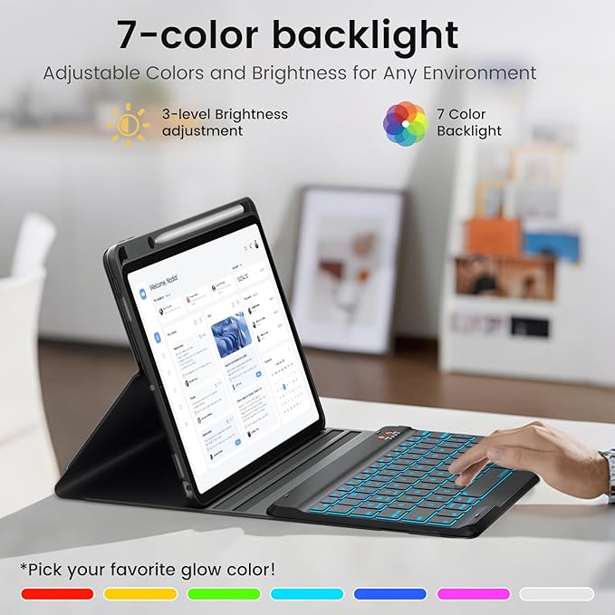 BLUTLOTUS for iPad 9th Generation Case with Keyboard 10.2 Inch - Backlit Wireless Detachable Folio Keyboard Cover with Pencil Holder for iPad 8th Gen/7th Gen/iPad Pro 10.5"/iPad Air 3rd Gen (Black)