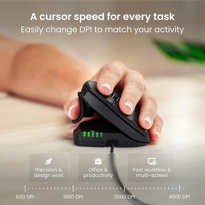 Contour Unimouse Ergonomic Vertical Mouse for Left Hand – Adjustable 35°-70° Angle, Customizable Thumb Rest, Wired, 6 Programmable Buttons, All Day Comfort and Pain Relief