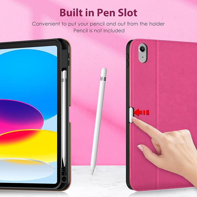DTTO for iPad 11th (A16)/ 10th Generation Case with Keyboard (2025/2022), 7 Colors Backlit Wireless Detachable Keyboard Leather Folio Cover with Pencil Holder & Pocket, Rose Red