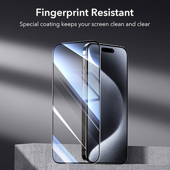 ESR 3+1 Pack for iPhone 15 Pro Screen Protector, 3 Black Edge Tempered-Glass Film and 1 Set Camera Lens Protector, 2.5D Curved Edges, Full-Coverage Military-Grade Protection, Scratch Resistant