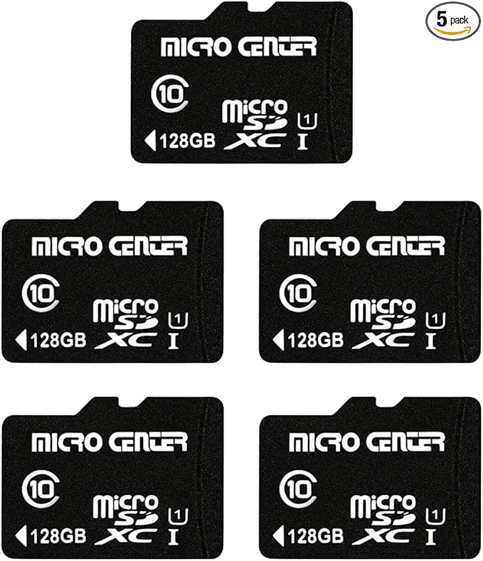 Micro Center 128GB Class 10 MicroSDXC Flash Memory Card with Adapter for Mobile Device Storage Phone, Tablet, Drone & Full HD Video Recording - 80MB/s UHS-I, C10, U1 (5 Pack)