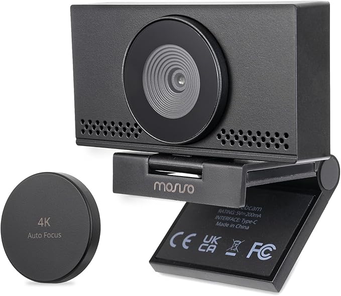 MOSISO 4K Webcam for PC & Laptop with Microphone and Webcam Cover, Auto Light Correction, USB Plug and Play for Live Streaming Video Call Conference Online Lessons Game, Black