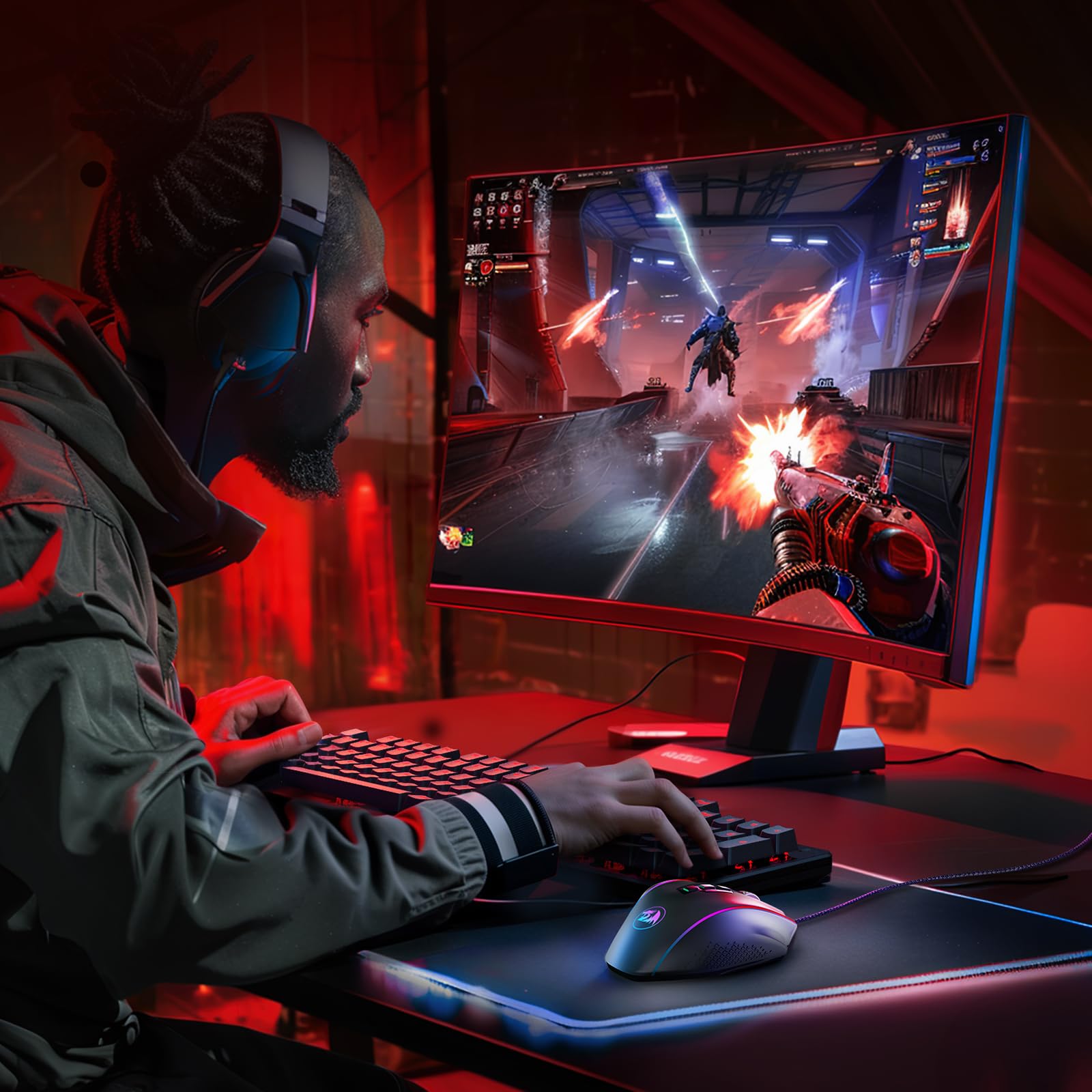 Redragon Gaming Mouse, MMO Mouse Gaming UP 12400 DPI, 19 Macro Programmable Buttons, RGB Mouse with 12 Side Buttons, 8 * 2.4g Weight Tuning for PC Laptop MOBA FPS, M901K, Black