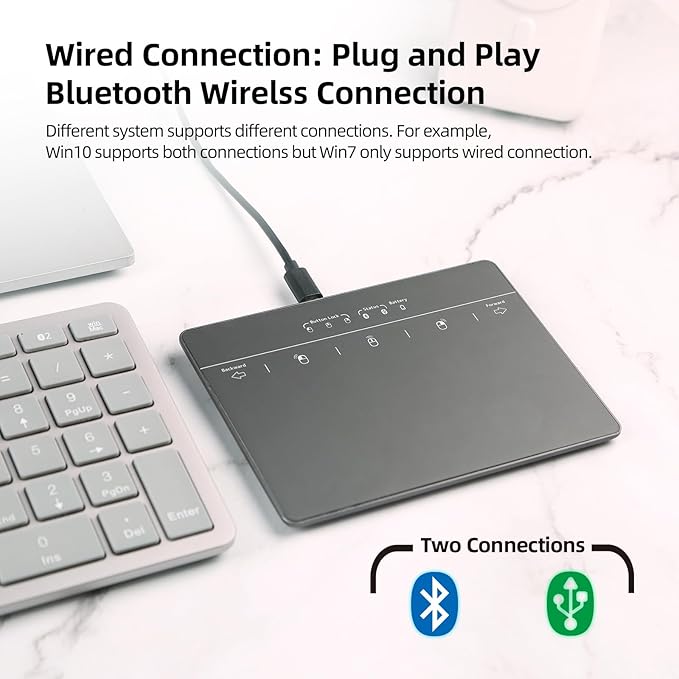 Wired & Wireless Metal Touchpad for PC Computer & Laptop, Rechargeable Trackpad Travel-Friendly Bluetooth & USB Mouse Pad for Windows 7/10/11, Black