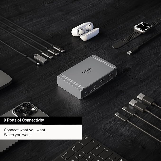 CalDigit E5 - Thunderbolt 5 Element 5 Hub - 9-Port, 4xThunderbolt 5/USB4 v2 Ports, 3xUSB-A & 2xUSB-C 10Gb/s Ports, Single 8K, Dual 6K/8K, or Dual 4K@240Hz Displays, 90W Charging, 0.8m Cable 180W PSU