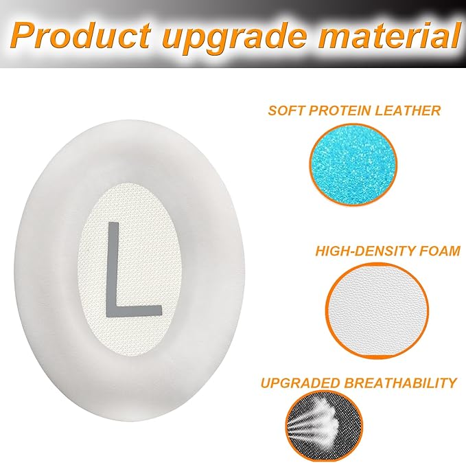 Replacement Ear Pads for Bose QuietComfort 45 (QC45) Headphones, Ear Pads Cushions with QCSE (QC SE)/New QC Wireless High-Density Noise Isolation Foam, Made Soft Protein Rubber Leather