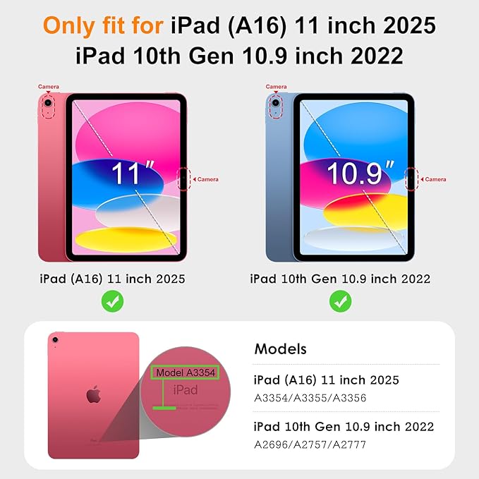 DTTO for iPad 11th (A16)/ 10th Generation Case with Keyboard (2025/2022), 7 Colors Backlit Wireless Detachable Keyboard Leather Folio Cover with Pencil Holder & Pocket, Rose Red