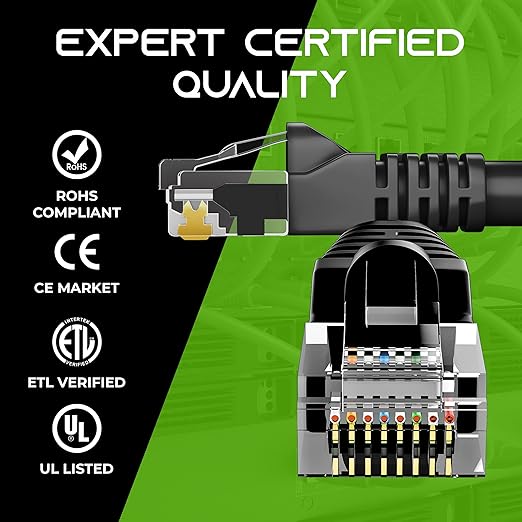 GearIt 50-Pack, Cat5e Ethernet Patch Cable 1 Foot - Snagless RJ45 Computer LAN Network Cord, Black