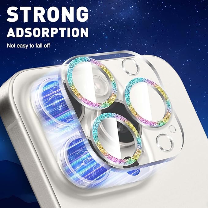 LucBuy 3PCS Sparkling Camera Lens Protector for iPhone 14 Pro/iPhone 14 Pro Max, Full Clear Acrylic Cover with Shiny Colorful Glitter Designed Decoration Back Camera Protector