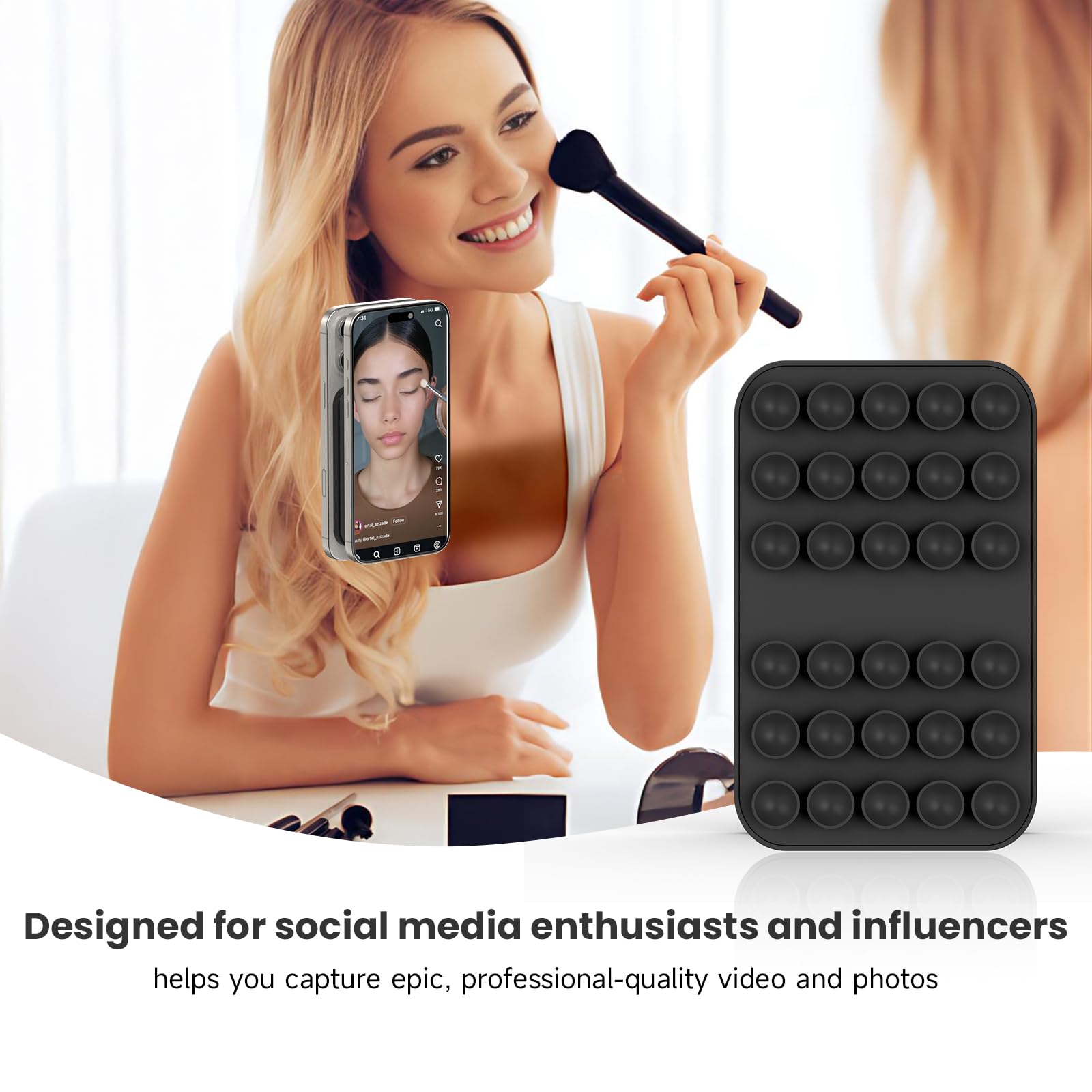 Patented Magnetic Sticky Phone Suction Grip Mount for MagSafe Case,Magnet Silicone Portable Stand Holder for iPhone 16/15/14/13/12 Series and Android, Hands-Free Selfies and Videos