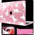 MEEgoodo Case for MacBook Pro 13 inch Case 2022 2021 2020 New A2338 M2/M1 A2251 A2289, Laptop Hard Shell with Keyboard & Camera Cover Compatible with 13 inch MacBook Pro, Cute White Cats & Bows
