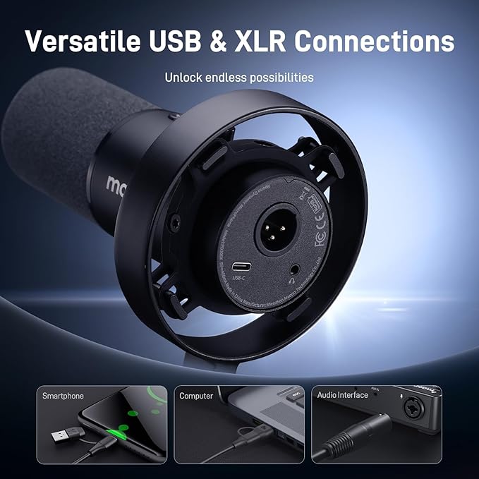 MAONO USB XLR Dynamic Microphone for Podcast: PC Computer Gaming Mic with 192kHz/24bit for Studio Recording Streaming Content Creation PD300XT
