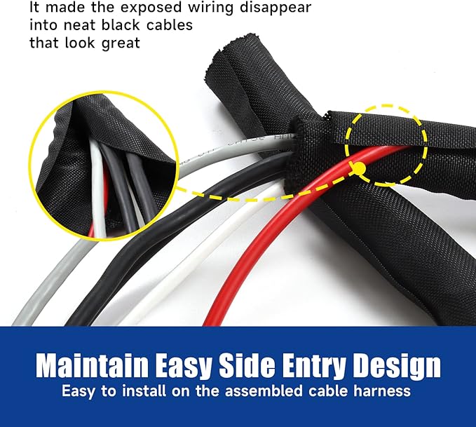 Automotive Wire Sheathing Split Wire Loom Braided Mesh Woven Cable Sleeve for Wires/Cable Cord Protector (1/2" - 65 Feet)