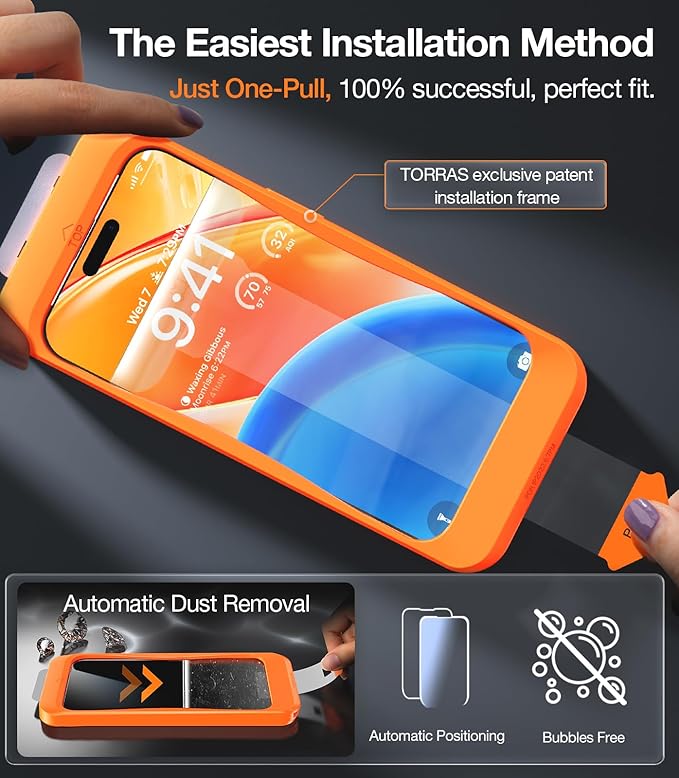 TORRAS Top-Notch Military-Grade Shatterproof for iPhone 15 Screen Protector [Most durable 9H+ Glass,Unbreakable from 12-foot Drop] for iPhone 14Pro&iPhone 15, Diamond Shield 2 Packs