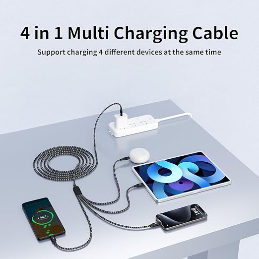 USB C Splitter Multi Charging Cable 2Pack, Dual Type C Charger Cord,4 in 1 Multiple Nylon Braided Cable with 4 Type-C Connectors Compatible with iPhone 15 Pro Max/Samsung Galaxy/Tablets/Google-5FT.