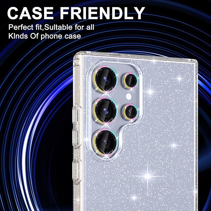 for Samsung Galaxy S25 Ultra Camera Lens Protector, Individual Metal Ring Tempered Glass Lens Cover, [Strong Adsorption] Scratch Resistant Ultra-Thin HD Clear Lens Cover,1 Set-Colorful Sparkly