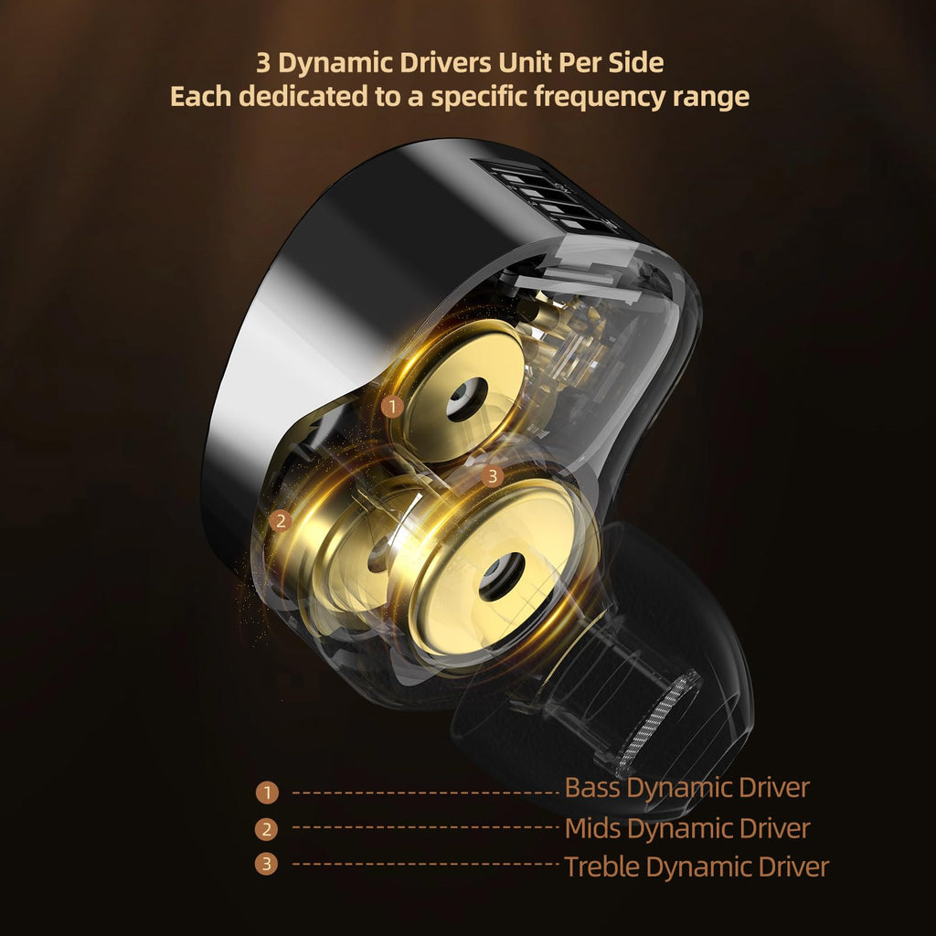 KZ Vader Pro in-Ear Monitors Gaming Earbuds, Triple Dynamic Driver IEM with 4 Tuning Switches, Clarity in All Frequency Stereo Sound Comfortable Noise Isolating Earphones for Stage and Studio (NNMIC)