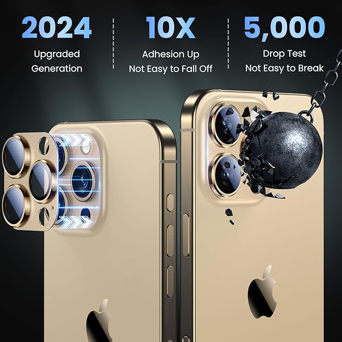 Uyiton Compatible with iPhone 16 Pro/iPhone 16 Pro Max Camera Lens Protector - [Not Easy to Break][Strong Adsorption][Case-Friendly] Metal Tempered Glass Rear Camera Screen Cover - Desert Titanium