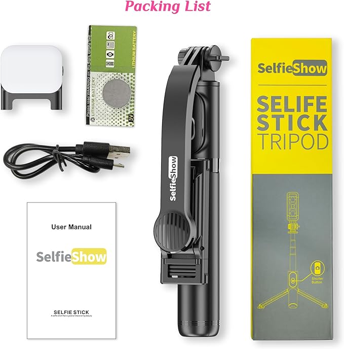 Selfie Stick Tripod with Fill Light, All in One Extendable Selfie Stick with Detachable Wireless Remote, Flexible Phone Tripod Stand Compatible with iPhone/Galaxy, Compact Size & Lightweight
