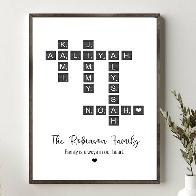 Personalized Family Crossword Scrabble Poster Canvas with Name, Custom Family Scrabble Print, Scrabble Picture with Names, Last Name Sign, Name Crosswords Puzzle Art Family Gifts, Christmas Gifts