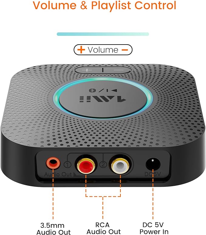 1Mii B06S Bluetooth 5.2 Receiver for Music Streaming System, Hi-Fi Wireless Audio Adapter for Stereo Receiver w/aptX HD aptX Low Latency, Bluetooth Receiver w/Volume Control RCA/3.5mm Outputs