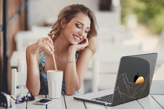 CISSOOK Compatible with MacBook Air 13.6 Inch M4 M3 M2 Case 2022 2023 2024 2025, Crystal Black Plastic Hard Shell Case Cover for MacBook Air 13.6" A3240 A3113 A2681, Sun & Mountain