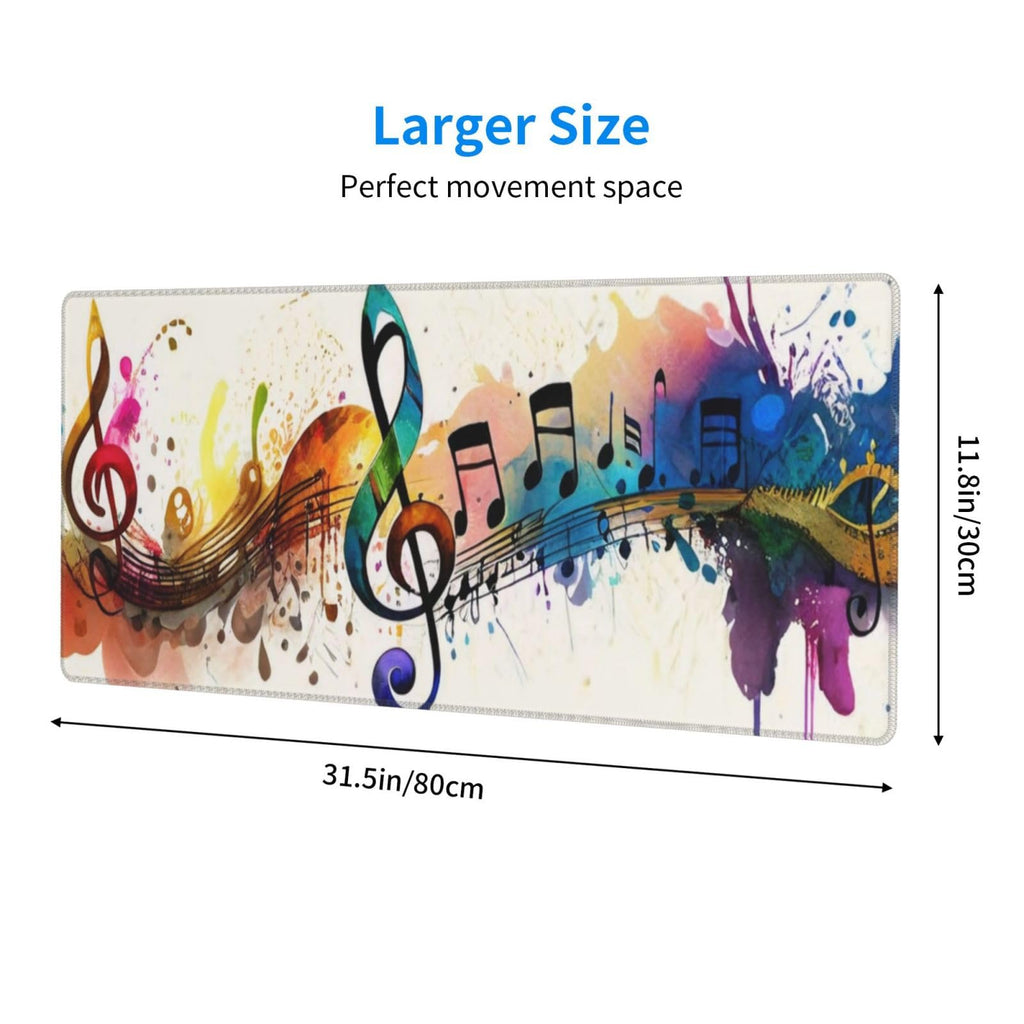 Gaming Mouse Pad, Large Non-Slip Rubber Base Mousepad, Keyboard Mouse Mat, Desk Pad with Stitched Edges, 31.5x11.8inch, Music Note
