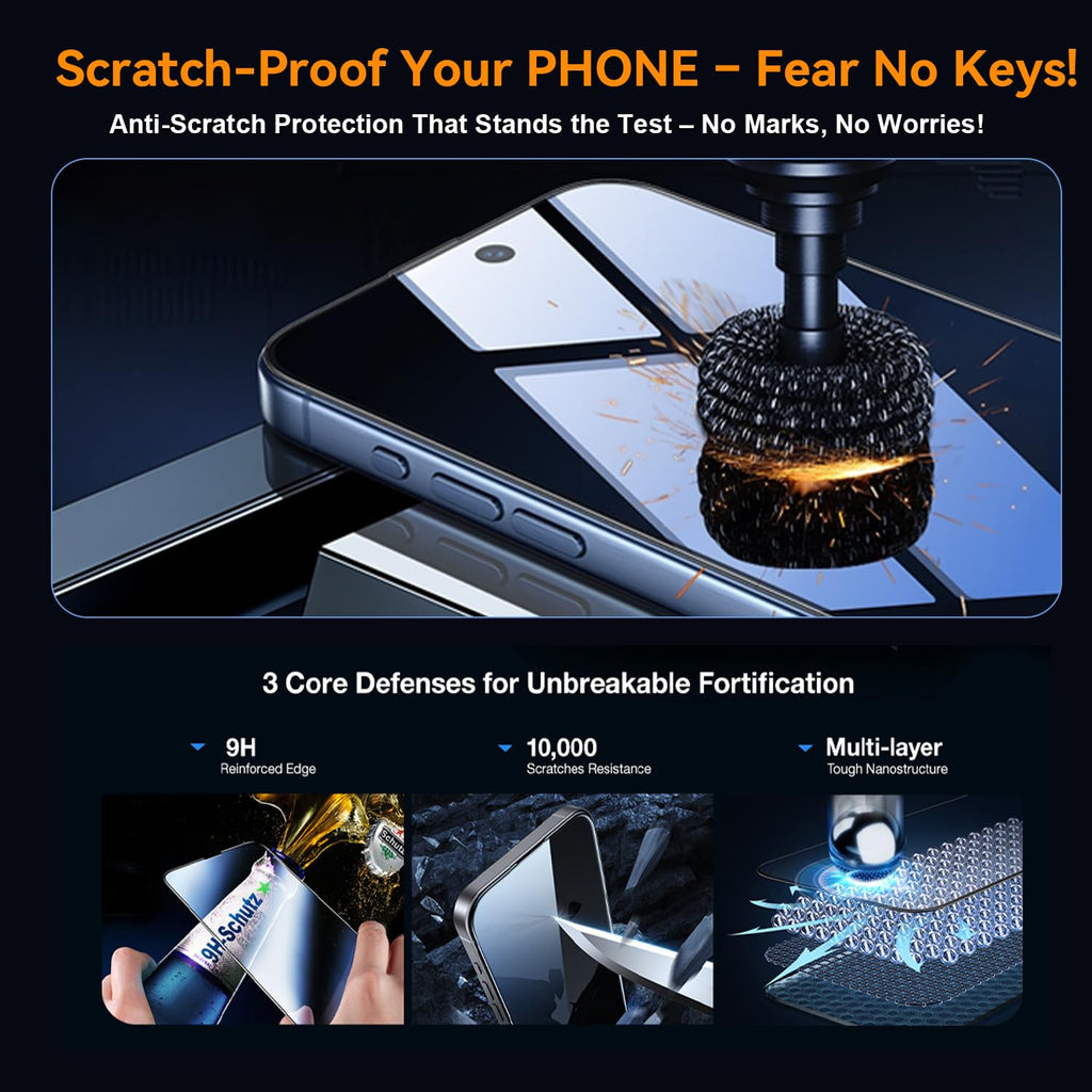 OneFish Screen Protector Privacy for iphone 16, Airbag Edge Protection, Anti Spy Private Tempered Glass Film with Installation Frame, 9H Scratch Resistant, Easy Installation, 2Pack