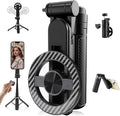 2025 New 4 in 1 Multifunctional Magnetic Selfie Stick, 360° Rotation Phone Tripod with Remote Control, Portable Extendable Mag Tripod, Universal Mobile Phone Holder for Travel Vlog(Black)