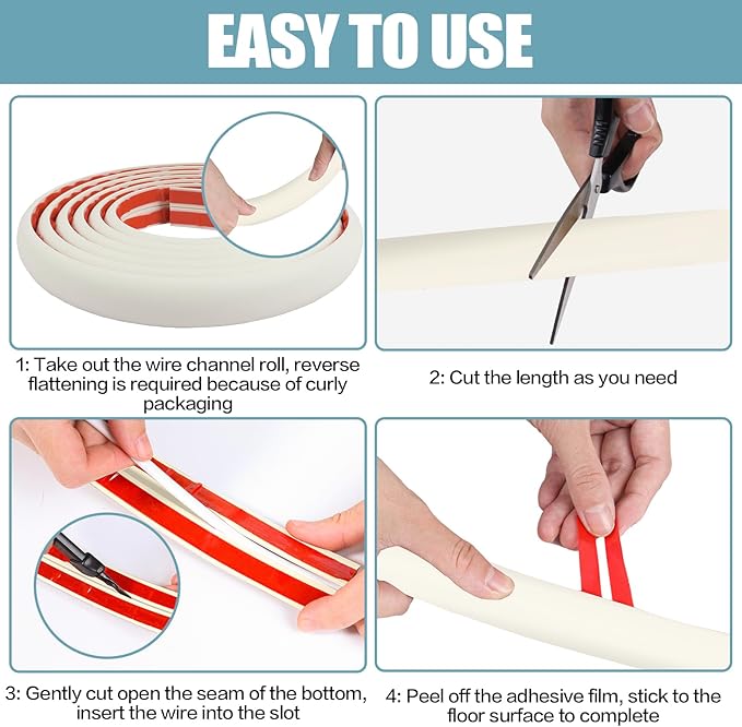 Floor Cord Cover Cable Cavity Self Adhesive Cord Hider Floor 10FT Floor Cable Management Power Cord Protector Floor Electric Cord Covers for Offices, Gym, Exhibitions (Beige, 1.57" x 10')