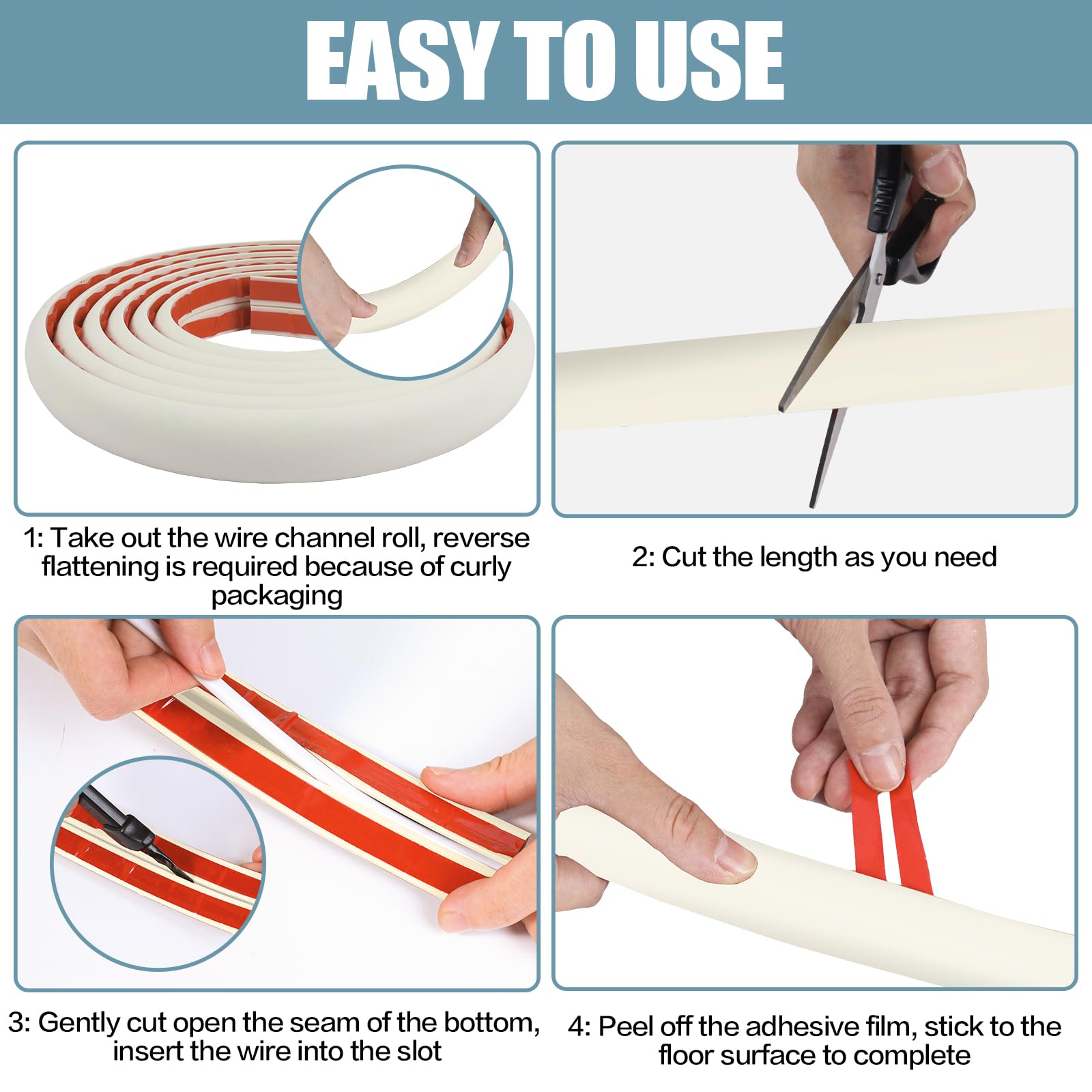 Floor Cord Cover Cable Cavity Self Adhesive Cord Hider Floor 10FT Floor Cable Management Power Cord Protector Floor Electric Cord Covers for Offices, Gym, Exhibitions (Beige, 1.18" x 20')