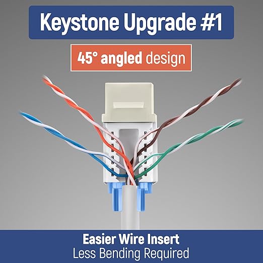 Everest 45° Angled RJ45 Cat5e Keystone Jacks 50-Pack in Ivory - Slim Profile Female RJ45 Connectors - Cat 5e Keystone Jack - Compatible with 45° Angled Speed Termination Tool - 45Term (B0BL3GS7ZY)